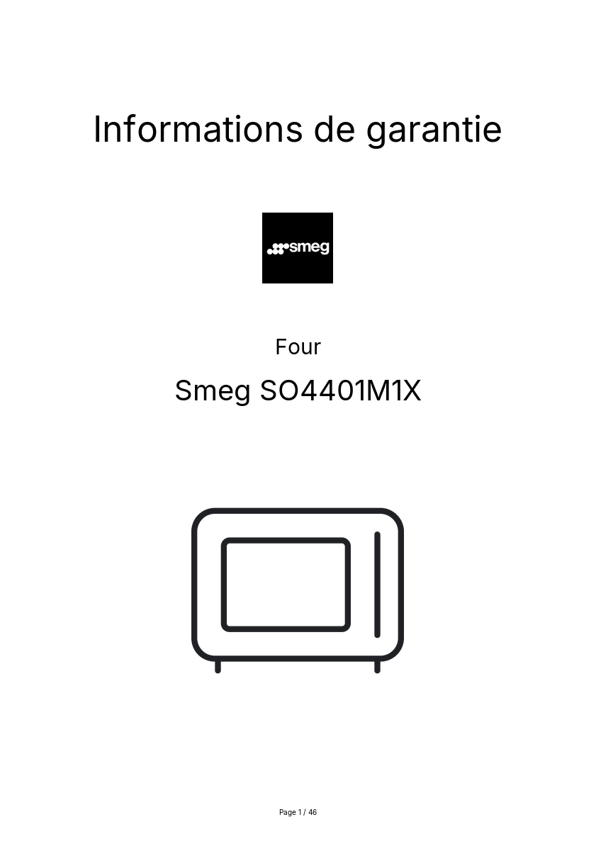 Page n°1 - Informations de garantie Smeg SO4401M1X