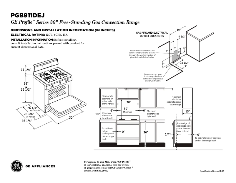 Page 1 de la notice Fiche technique GE Profile PGB911DEJBB