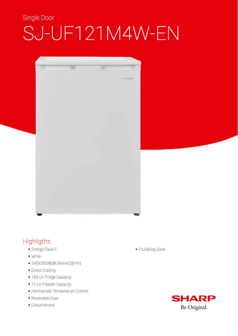 Page 1 de la notice Fiche technique Sharp SJ-UF121M4W-EN