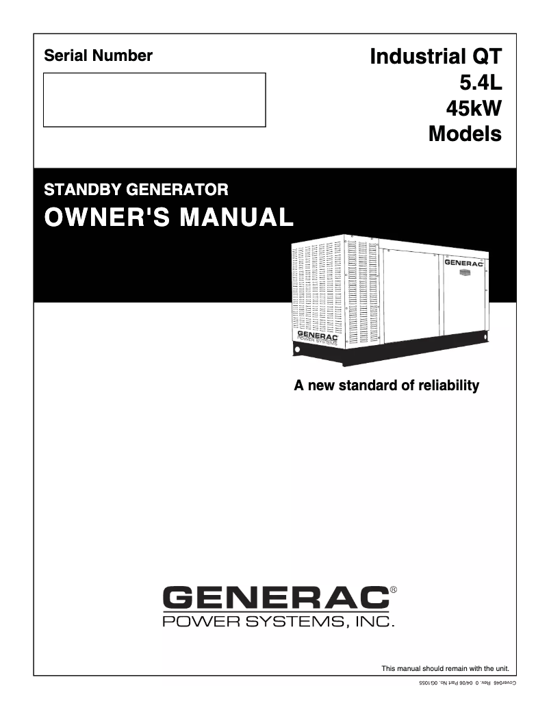Page n°1 - Manuel utilisateur Generac QT04554KVANA