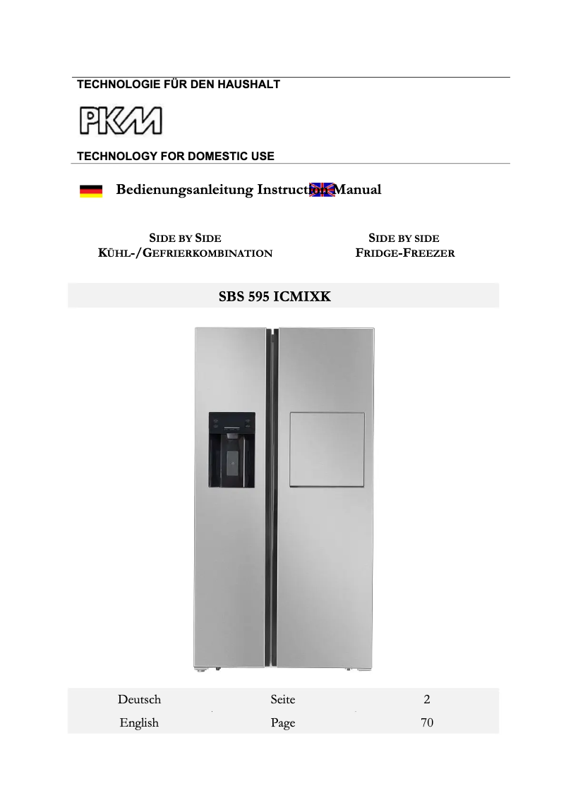 Page 1 de la notice Manuel utilisateur PKM SBS595 ICMIXK