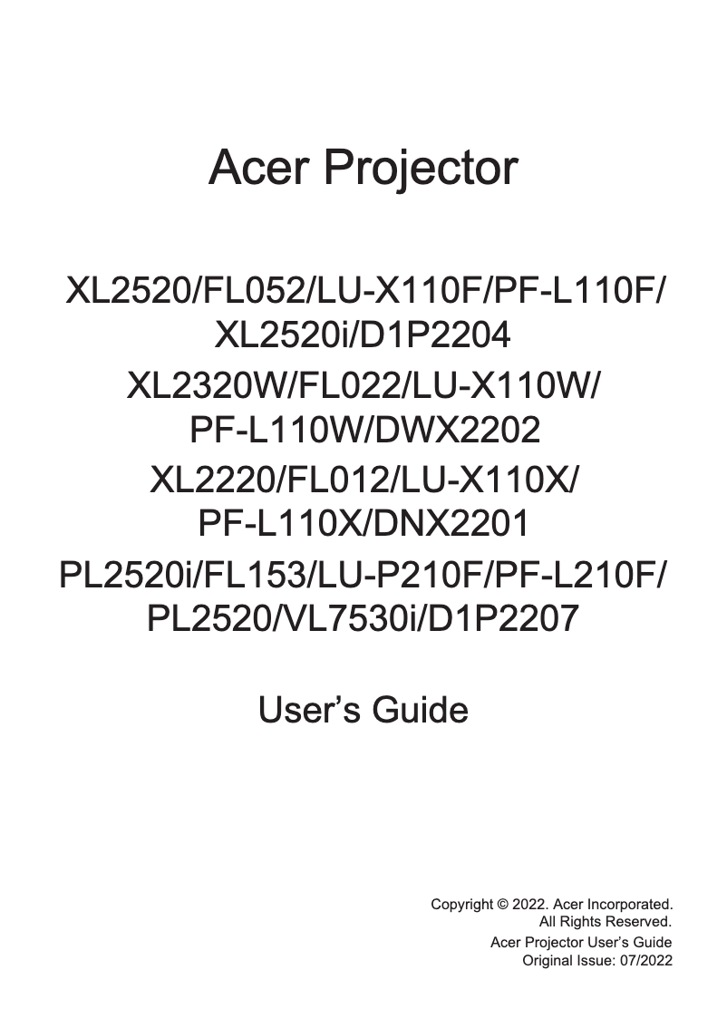 Page n°1 - Manuel utilisateur Acer LU-P210F
