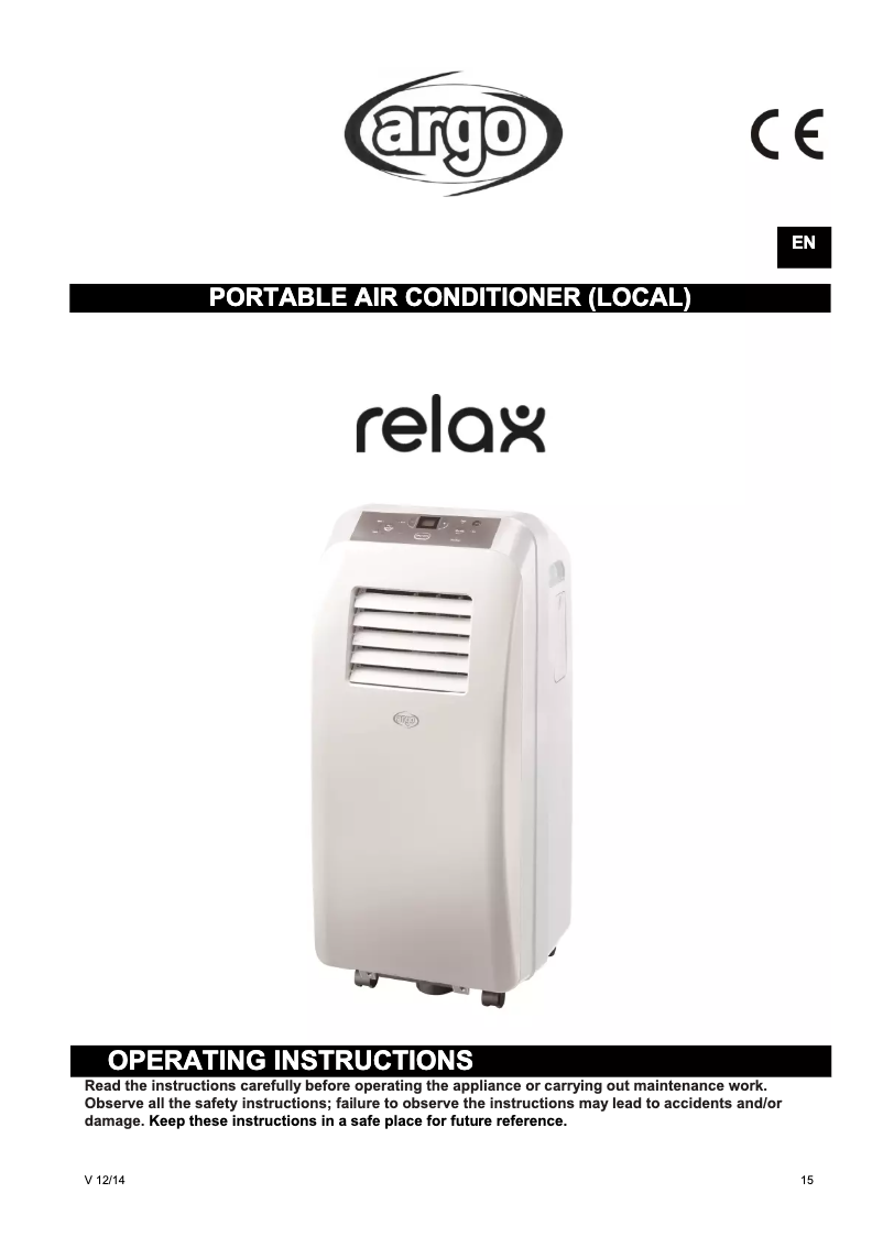 Page 1 of the manual User Manual Argoclima RELAX