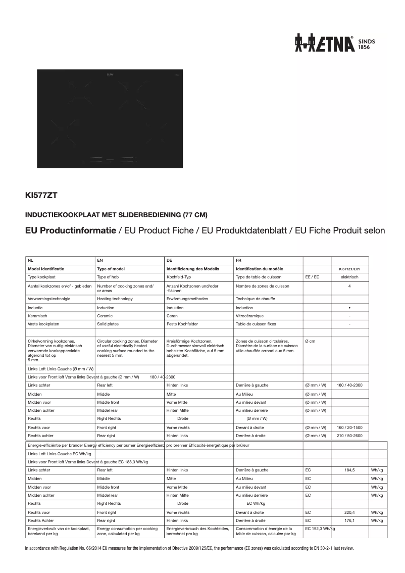 Page n°1 - Fiche technique Etna KI577ZT