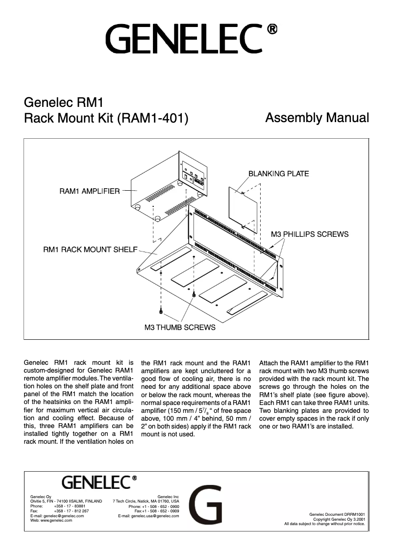 Page n°1 - Manuel utilisateur Genelec RAM1-401