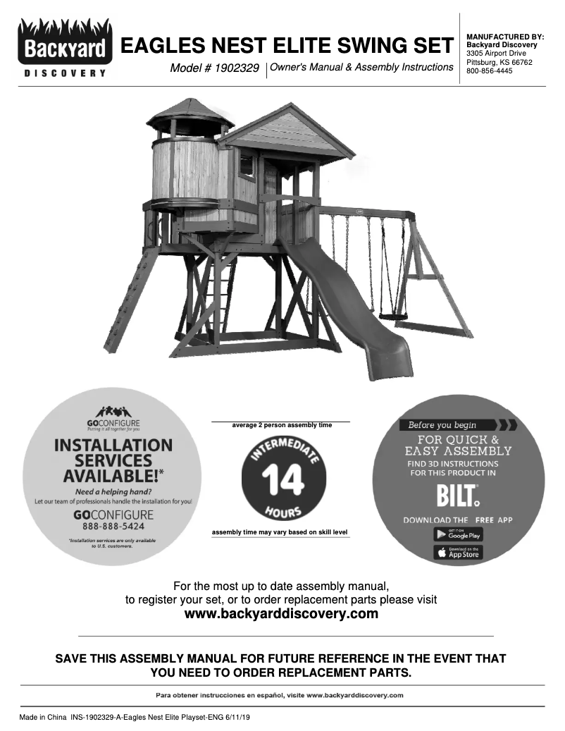 Page 1 de la notice Manuel utilisateur Backyard Discovery Eagles Nest Elite