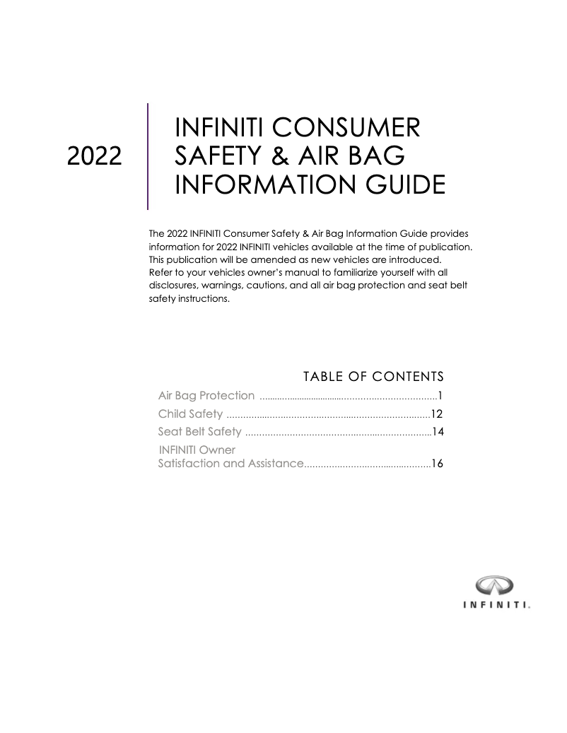 Page 1 de la notice Instructions de sécurité Infiniti QX80 (2022)