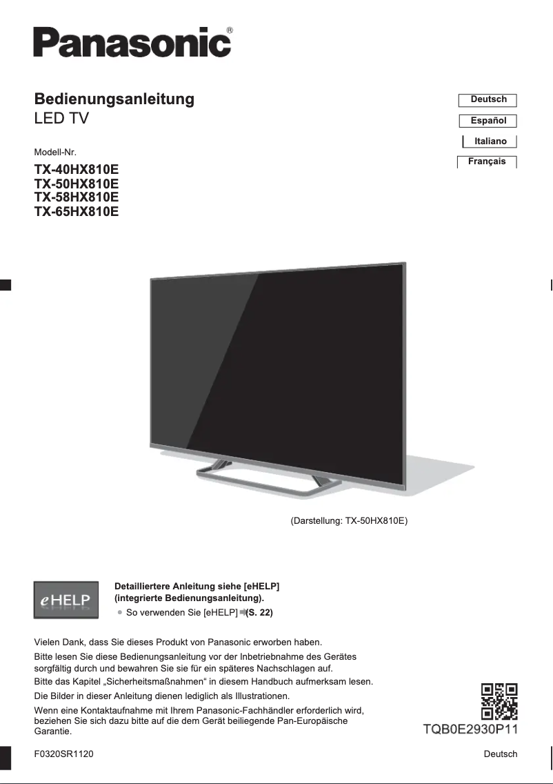 Página 1 del manual Guía de inicio rápido Panasonic TX-50HX810E