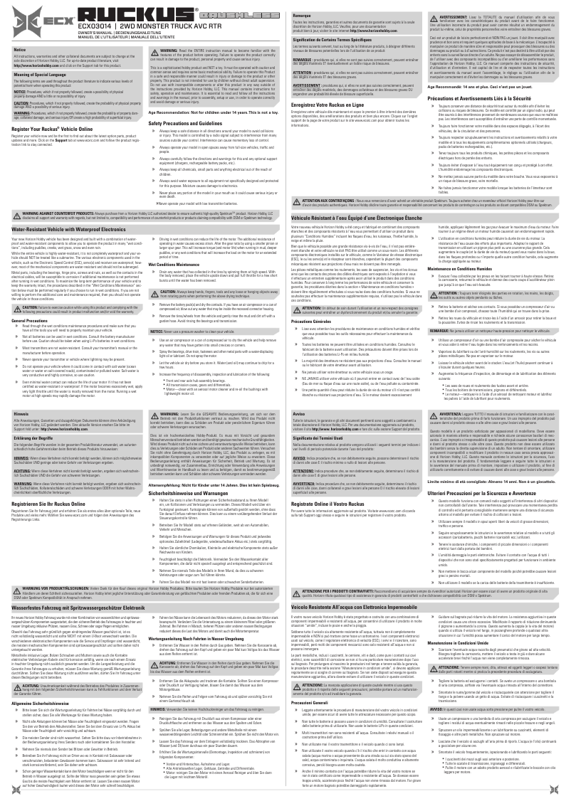 Page 1 de la notice Manuel utilisateur ECX Ruckus