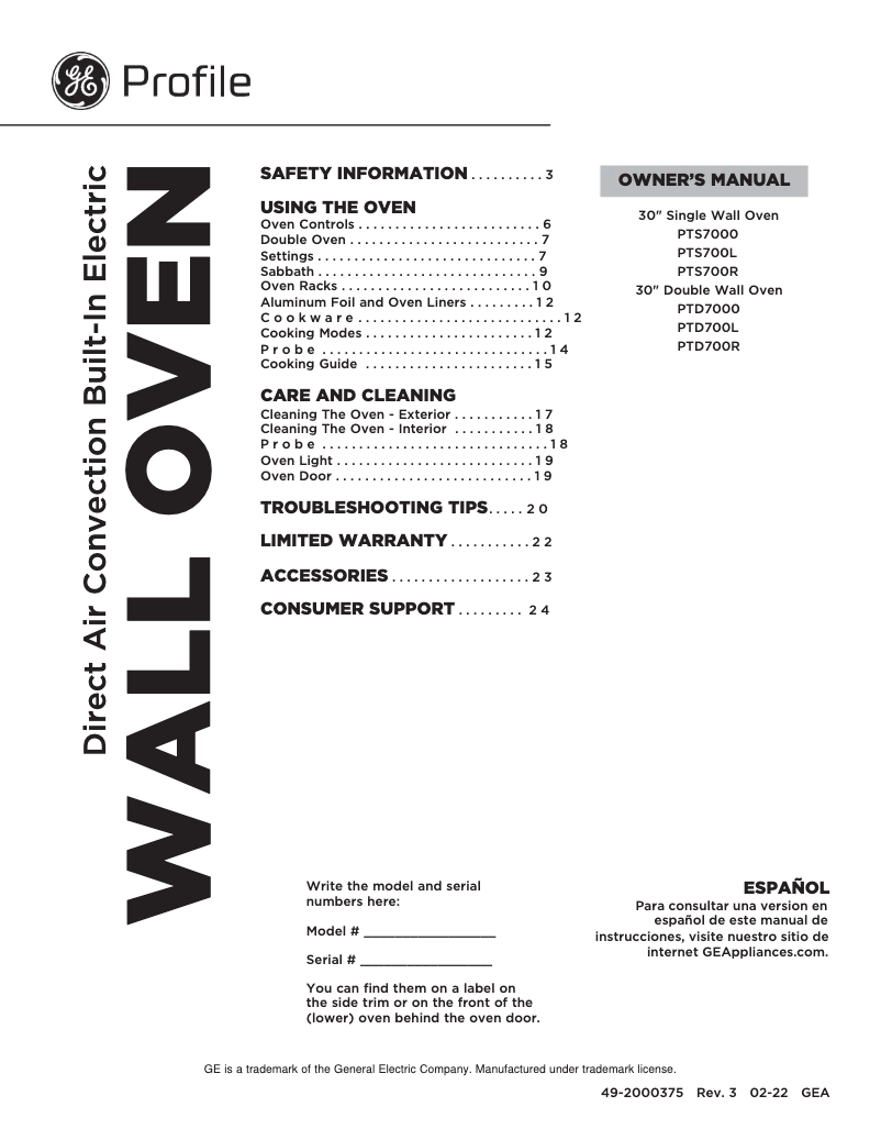 Página 1 del manual Manual de usuario GE Profile PTS700RSNSS