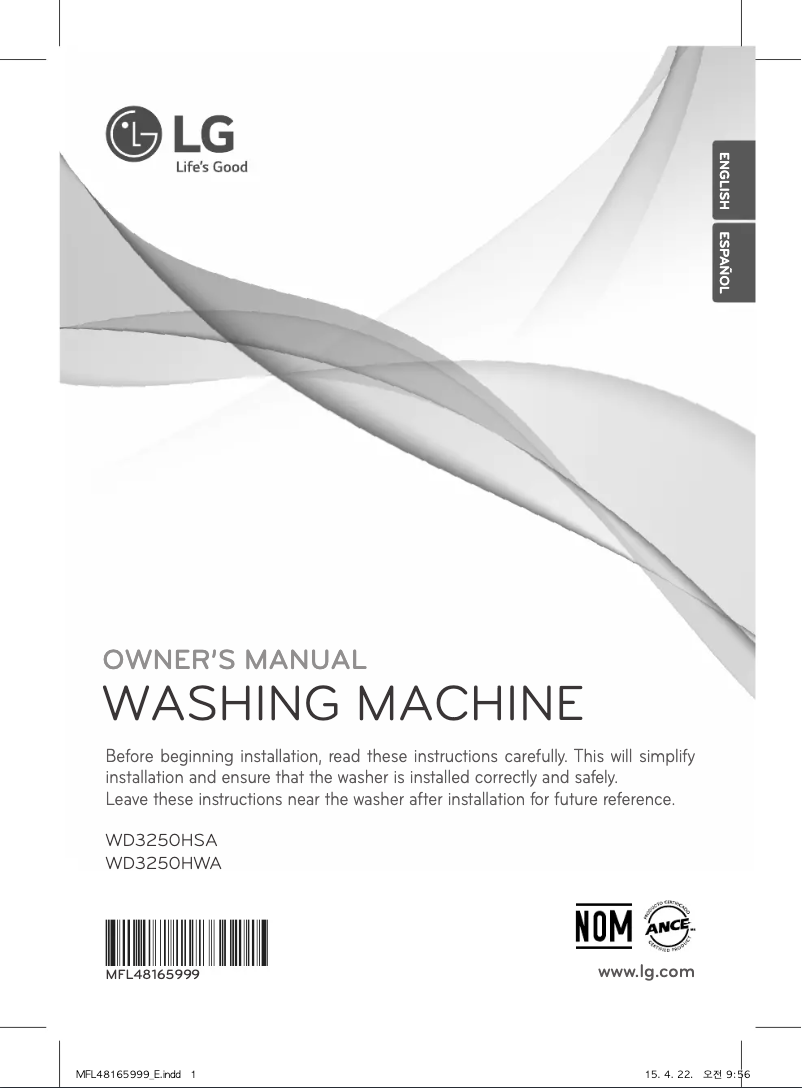 Page 1 de la notice Manuel utilisateur LG WD3250HSA