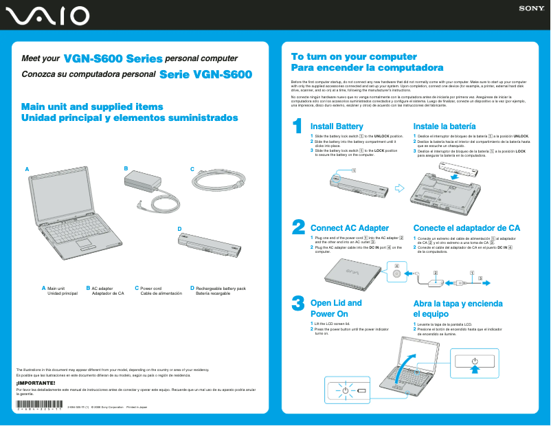 Página 1 del manual Guía de instalación Sony Vaio VGN-S660