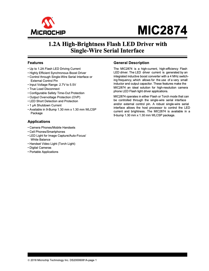 Page 1 de la notice Manuel utilisateur Microchip MIC2874