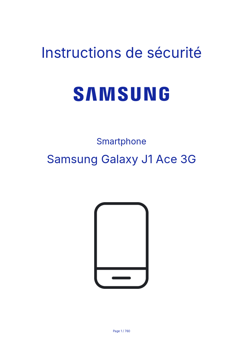 Image de la première page du manuel de l'appareil Galaxy J1 Ace 3G