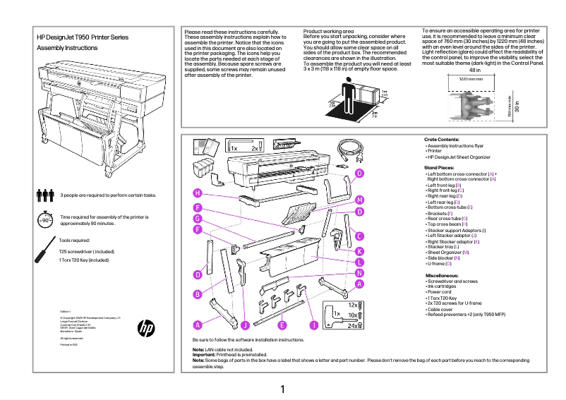 Page 1 de la notice Instructions / montage HP DesignJet T950