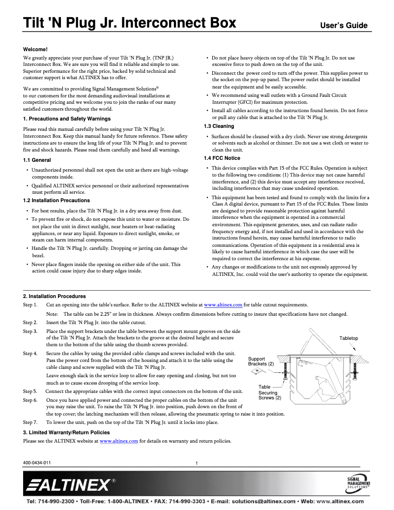 Image de la première page du manuel de l'appareil Tilt 'N Plug Jr TNP151C