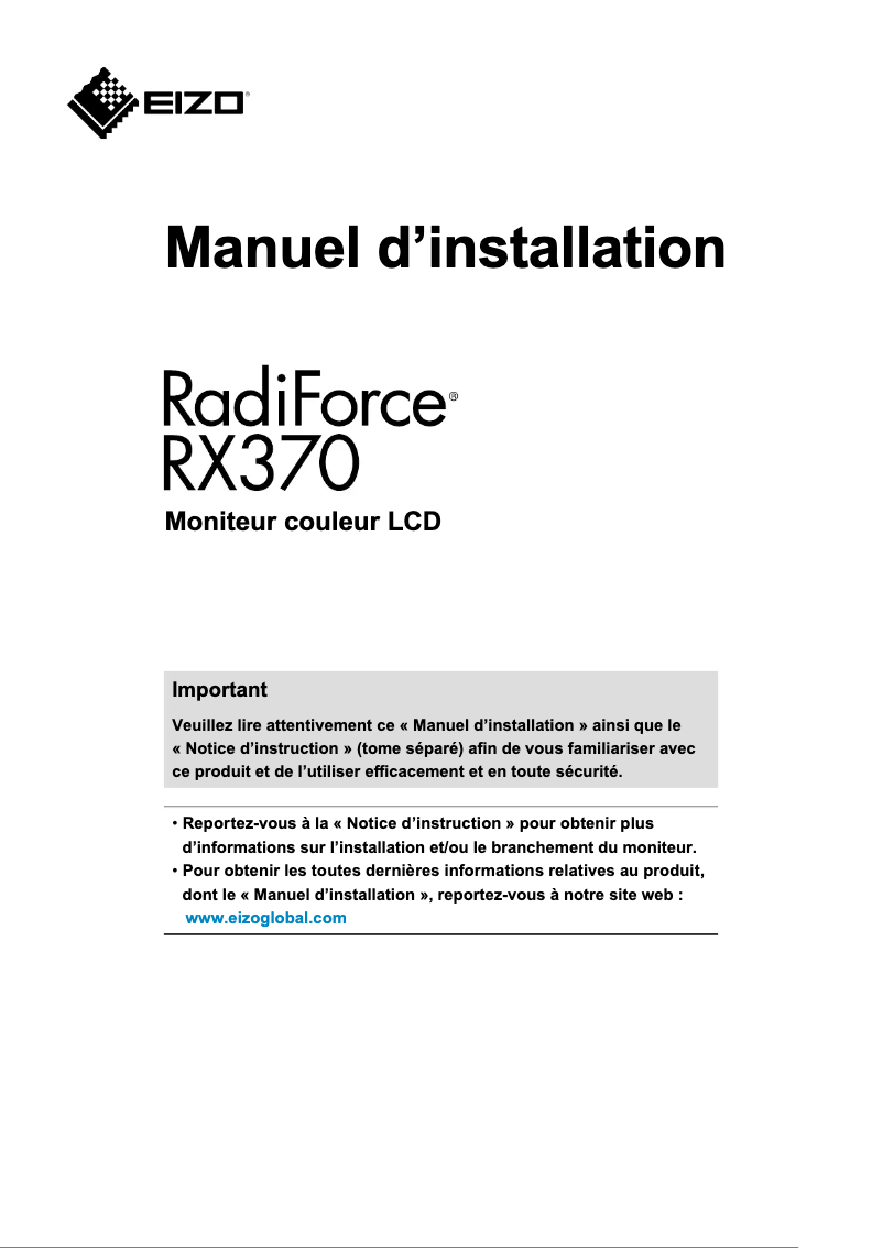 Image de la première page du manuel de l'appareil RadiForce RX370