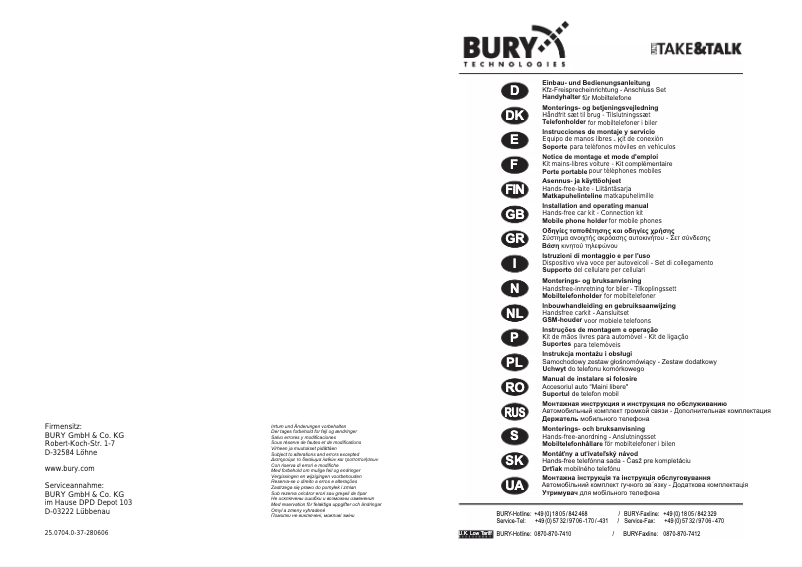 Page n°1 - Manuel utilisateur Bury UNI Take&Talk