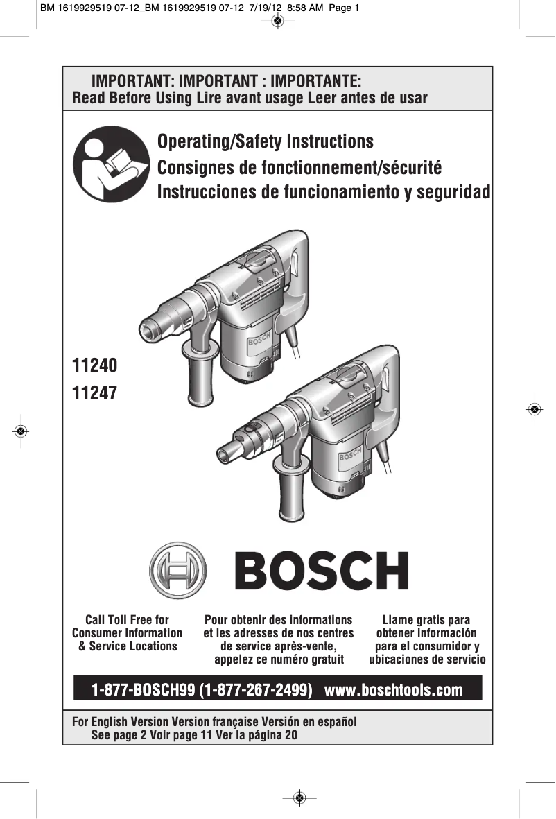 Page n°1 - Manuel utilisateur Bosch RH540S