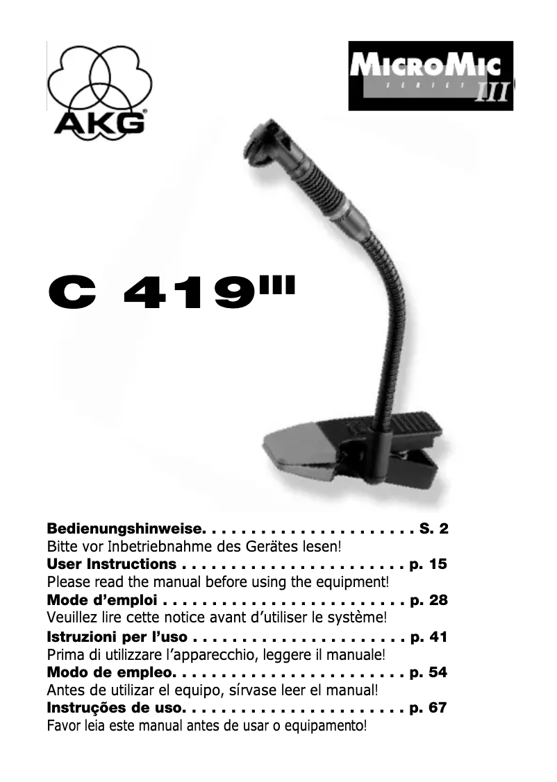 Page 1 de la notice Manuel utilisateur AKG C 419 III