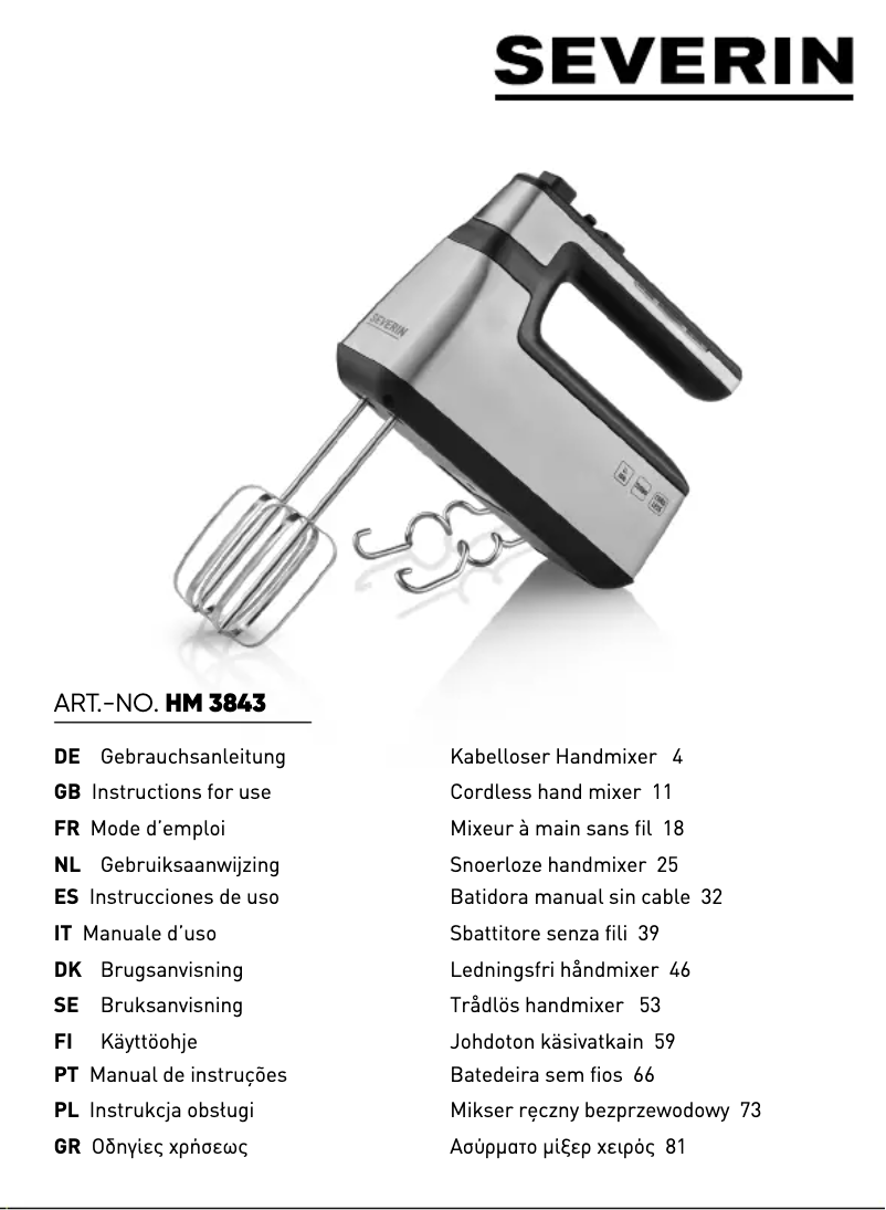 Page 1 de la notice Manuel utilisateur Severin HM 3843