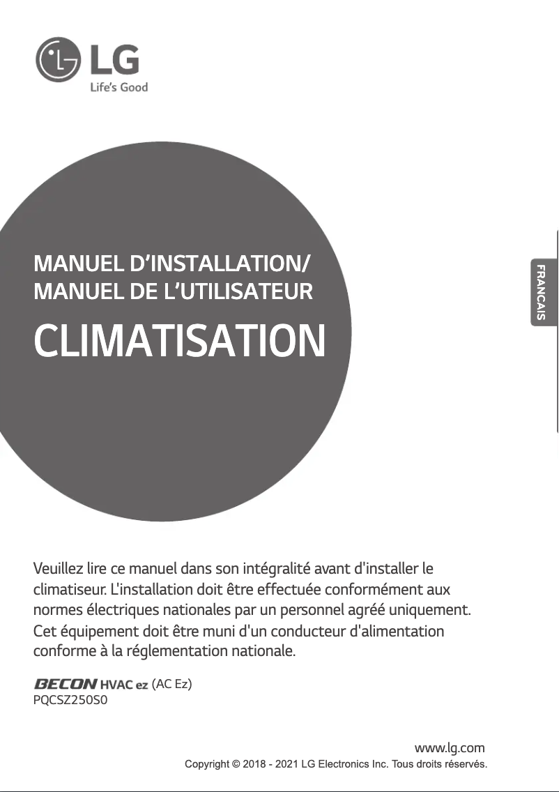 Page 1 de la notice Manuel utilisateur LG PQCSZ250S0
