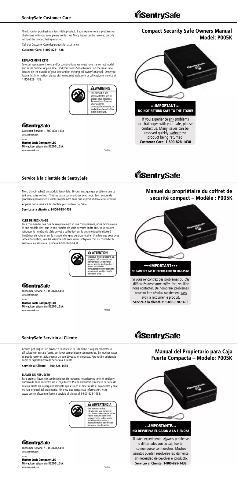 Page 1 de la notice Manuel utilisateur SentrySafe P005K