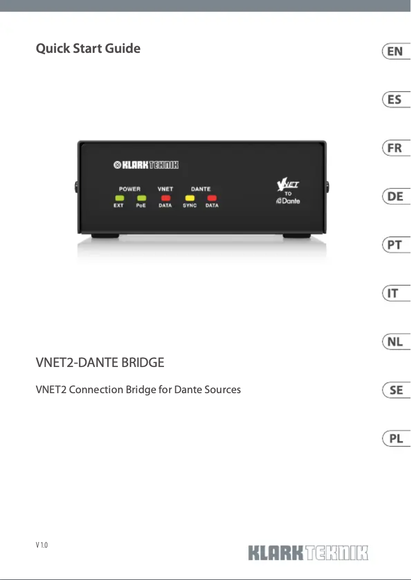 Image de la première page du manuel de l'appareil VNET2-DANTE Bridge
