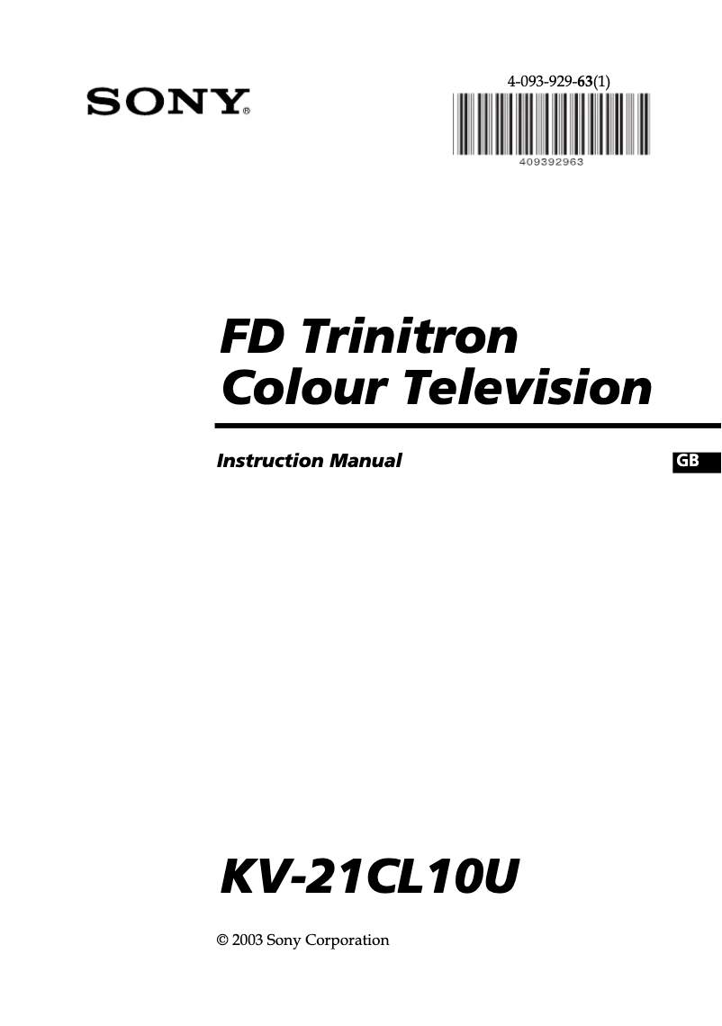 Page 1 de la notice Manuel utilisateur Sony KV-21CL10U