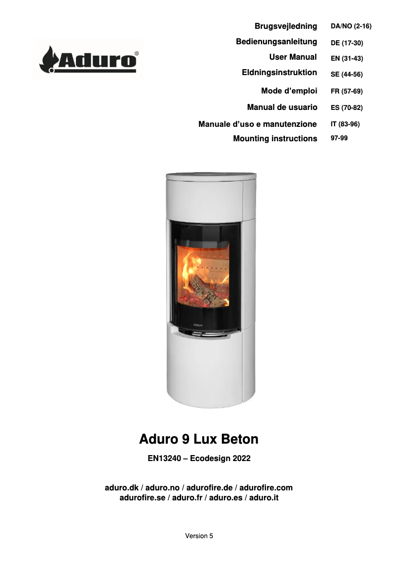 Page 1 de la notice Manuel utilisateur Aduro 9 Lux Beton