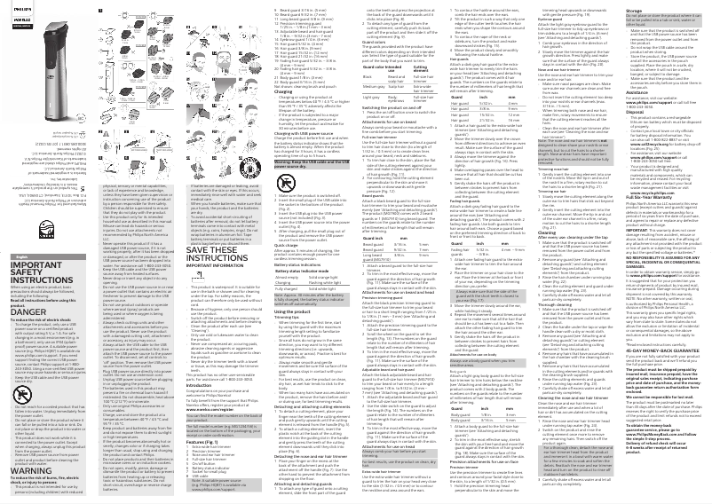 Image de la première page du manuel de l'appareil Norelco MG7910