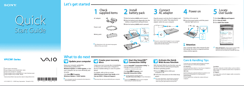Page n°1 - Guide d'installation Sony Vaio VPCCW13FX