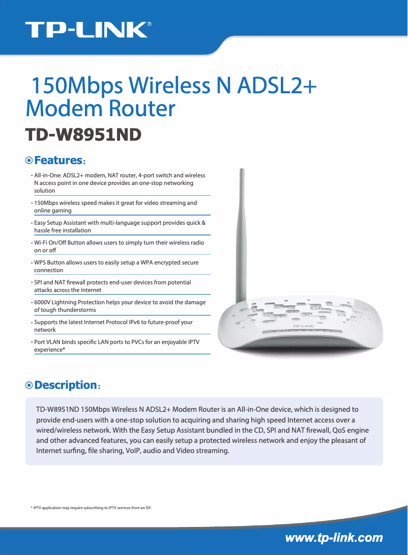 Image de la première page du manuel de l'appareil TD-W8951ND