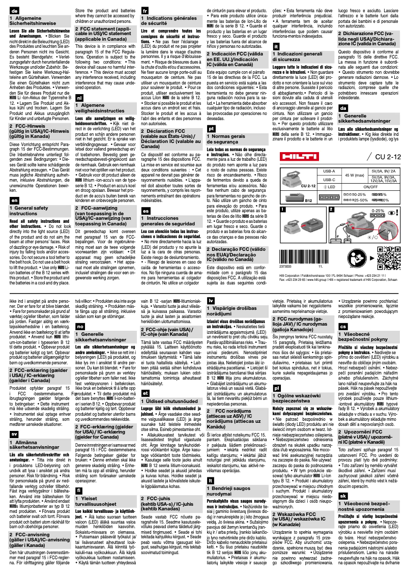 Page 1 de la notice Manuel utilisateur Hilti CU 2-12