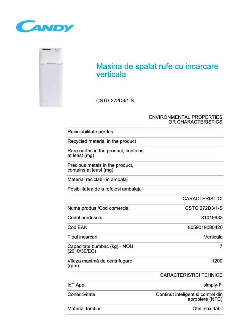 Image de la première page du manuel de l'appareil CSTG 272D3/1-S