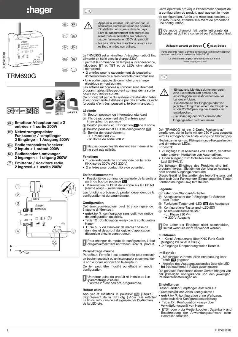Page n°1 - Manuel utilisateur Hager TRM690G