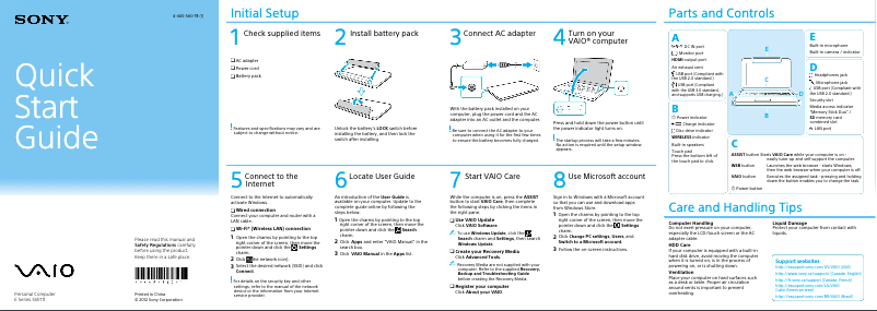 Page n°1 - Guide d'installation Sony Vaio SVE11125CXB