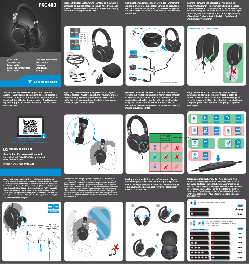 Page 1 de la notice Manuel utilisateur Sennheiser PXC 480