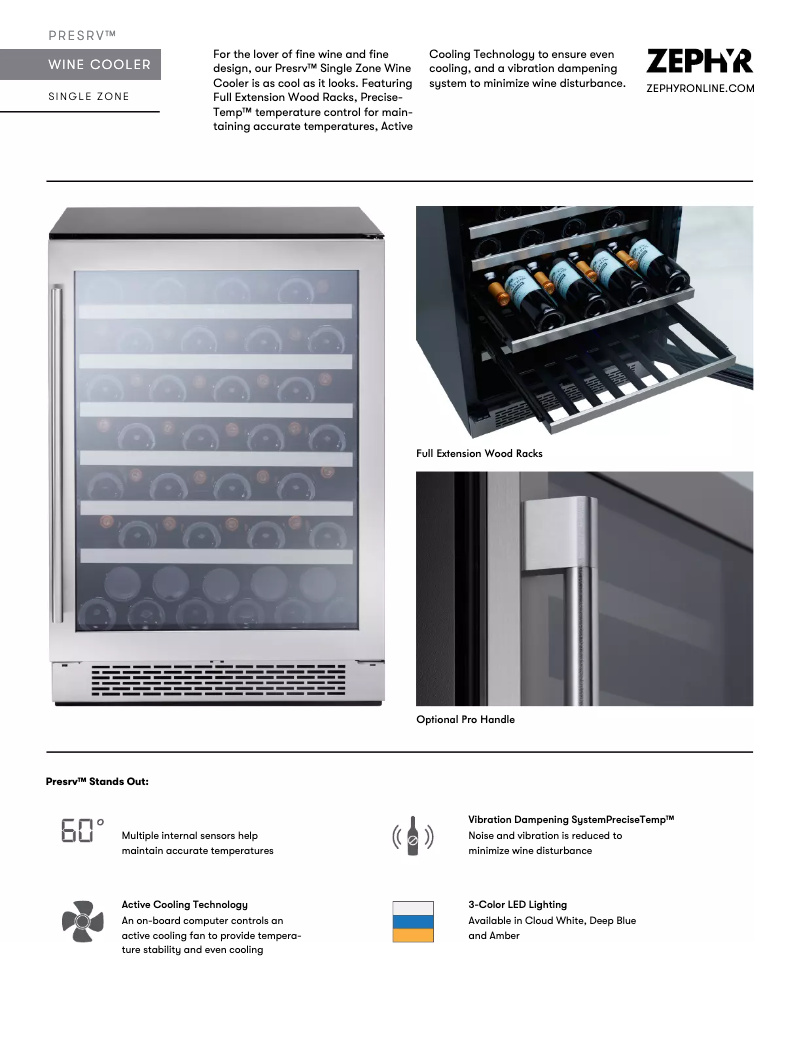 Page 1 de la notice Fiche technique Zephyr PRW24C01BG