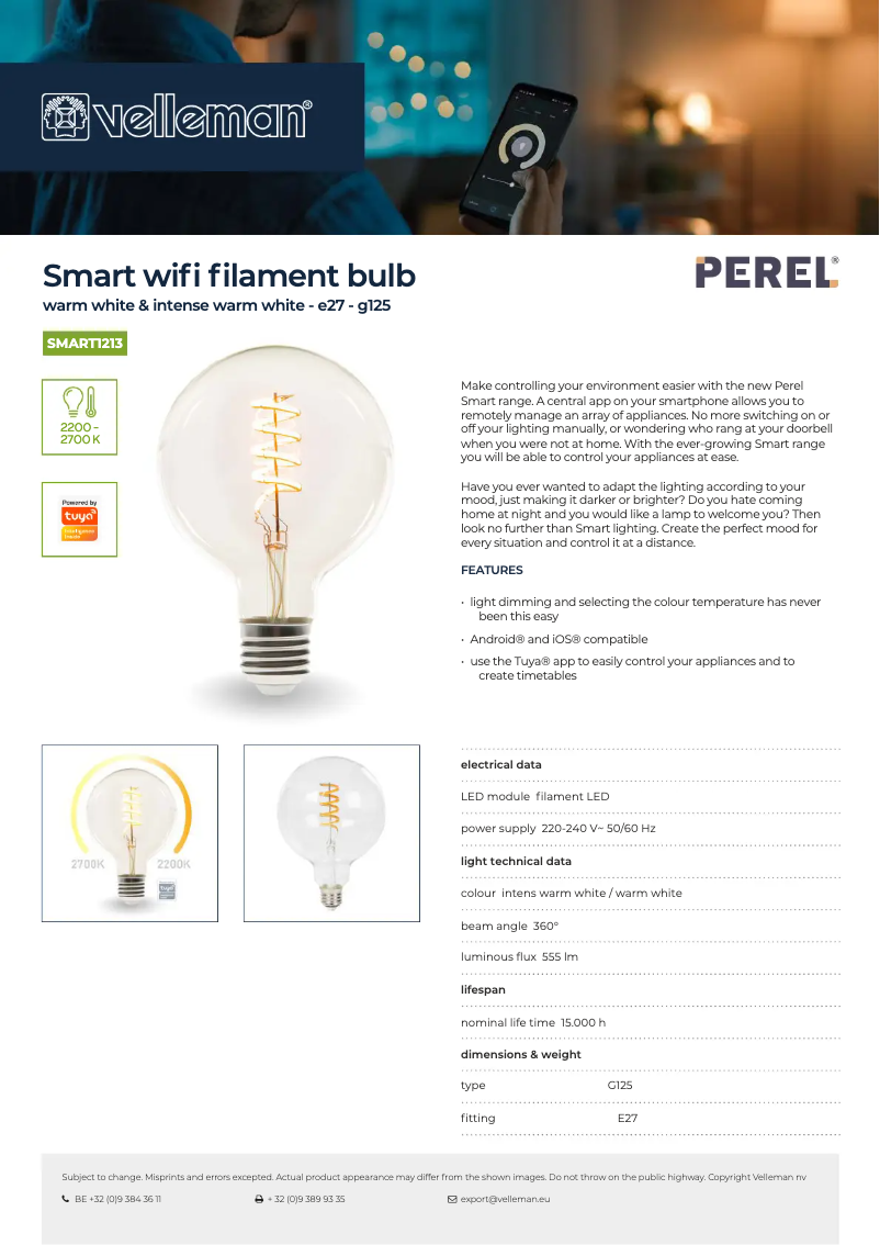 Page n°1 - Fiche technique Perel SMART1213