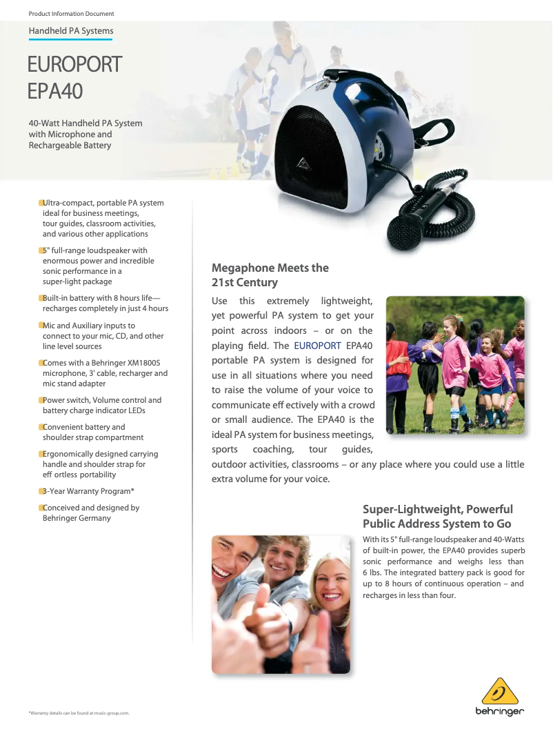 Image de la première page du manuel de l'appareil Europort EPA40