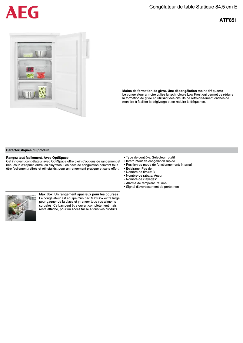 Page n°1 - Fiche technique AEG ATF851