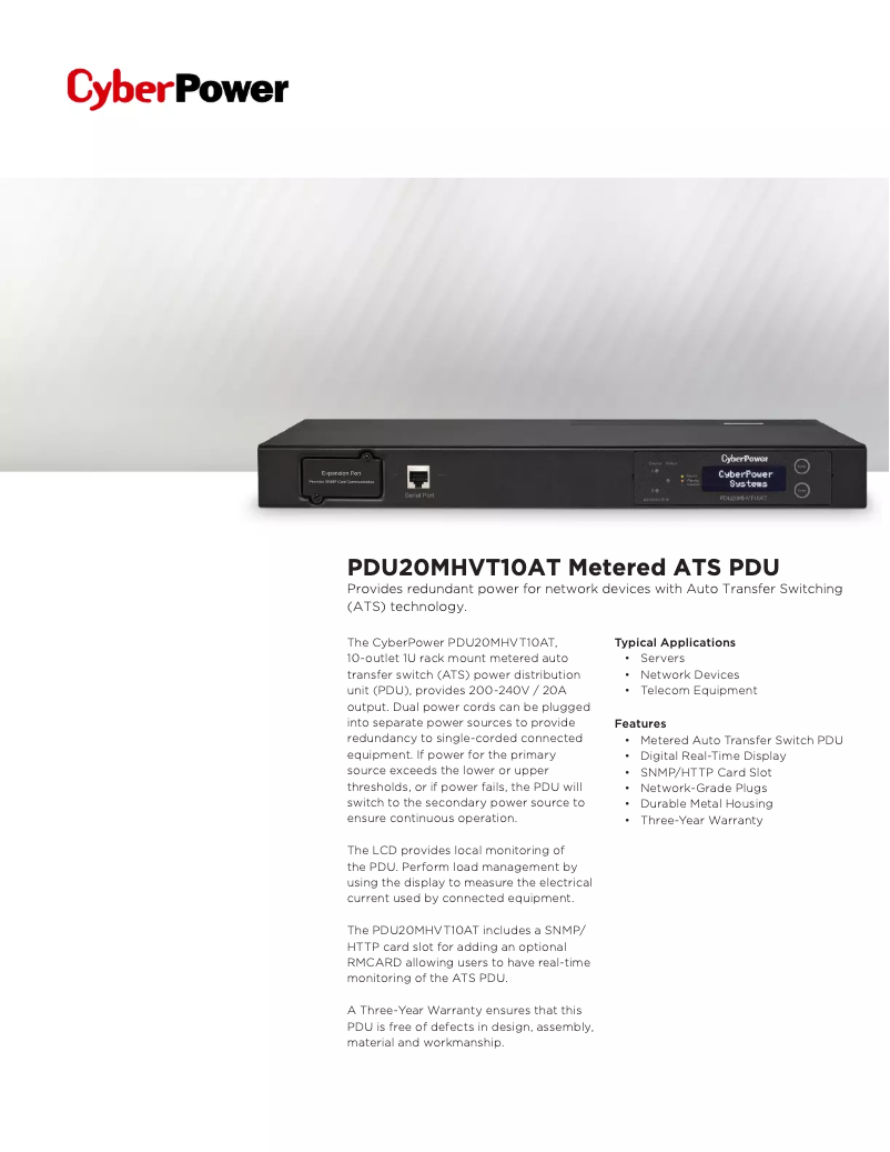 Page 1 de la notice Fiche technique CyberPower PDU20MHVT10AT