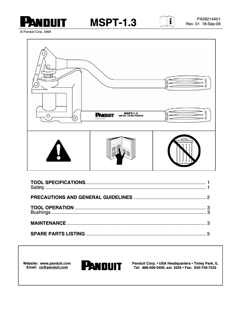 Page n°1 - Manuel utilisateur Panduit MSPT-1.3