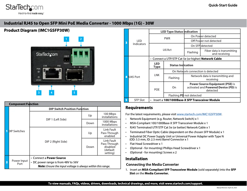 Page n°1 - Manuel utilisateur StarTech.com IMC1GSFP30W