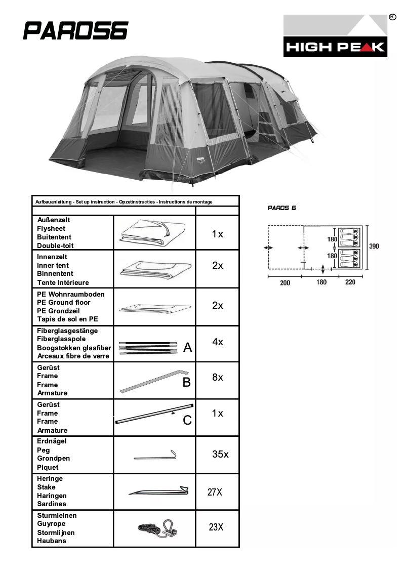 Page 1 de la notice Manuel utilisateur High Peak Paros 6