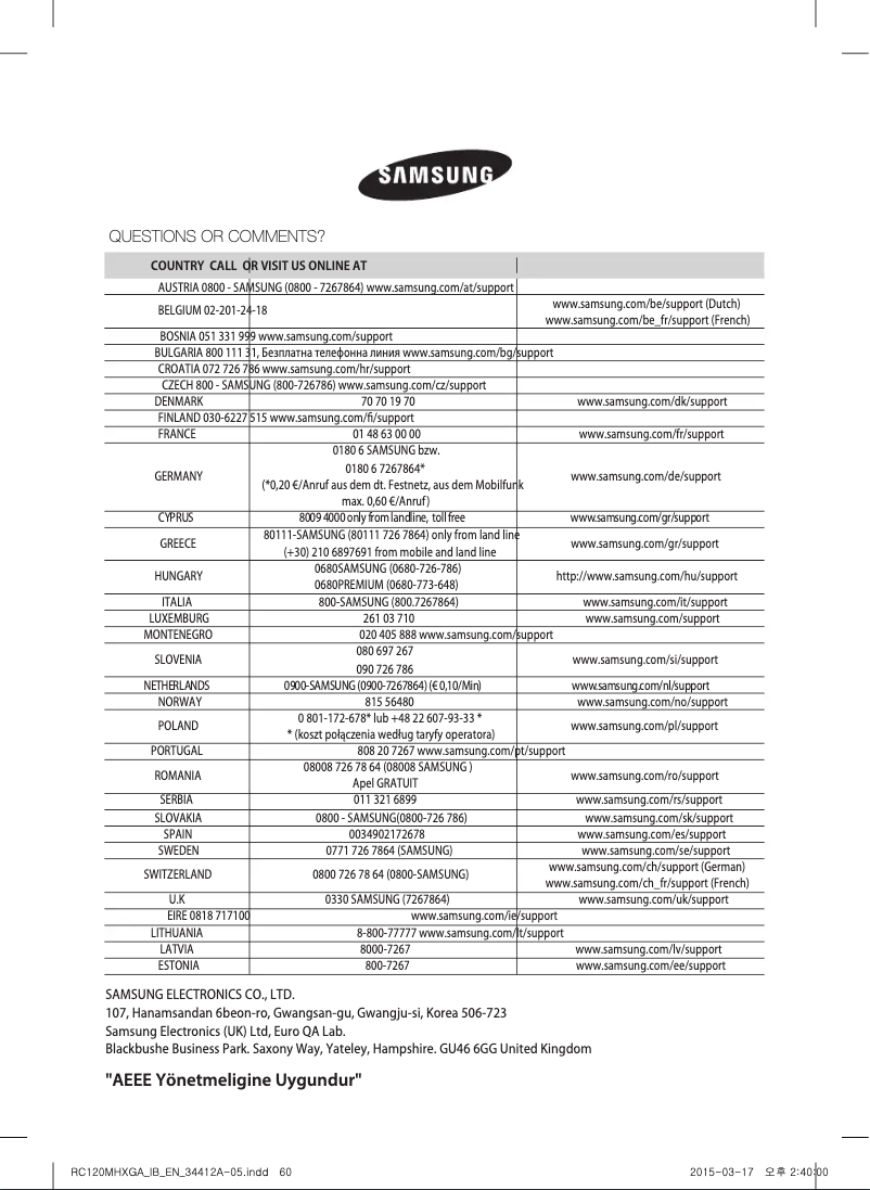 Page 1 de la notice Manuel utilisateur Samsung RC140MHXGA