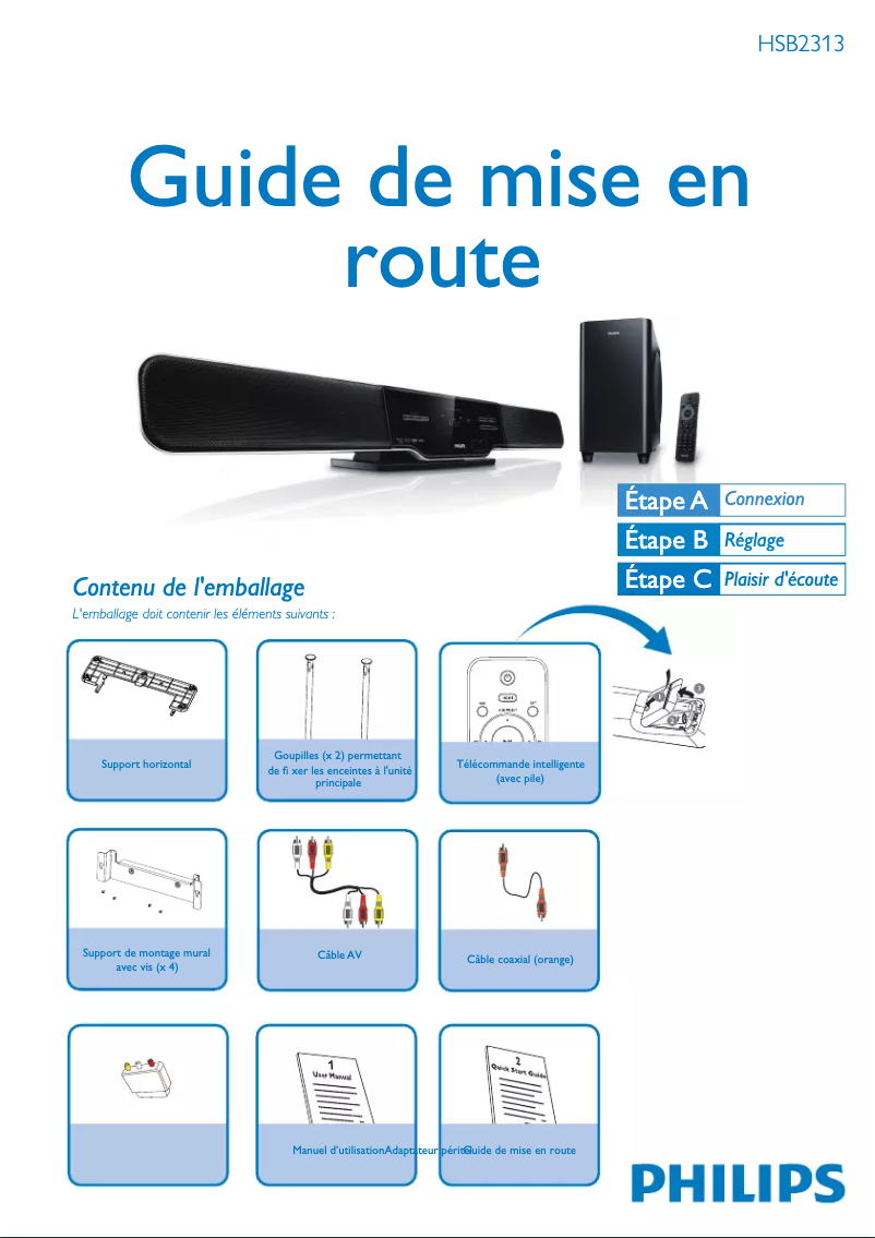 Page 1 of the manual Quick Start Guide Philips HSB2313