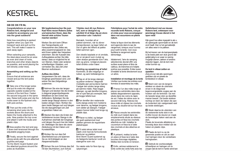 Page 1 de la notice Manuel utilisateur Robens Kestrel