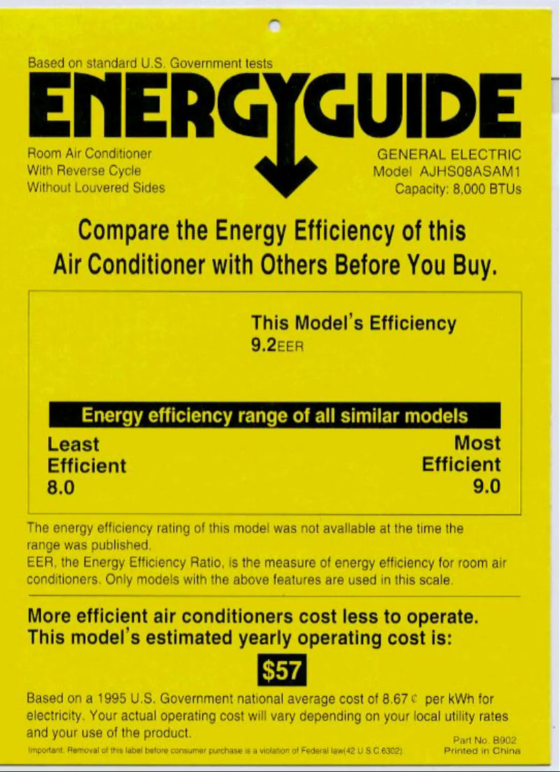 Page n°1 - Label énergétique GE AJHS08AS